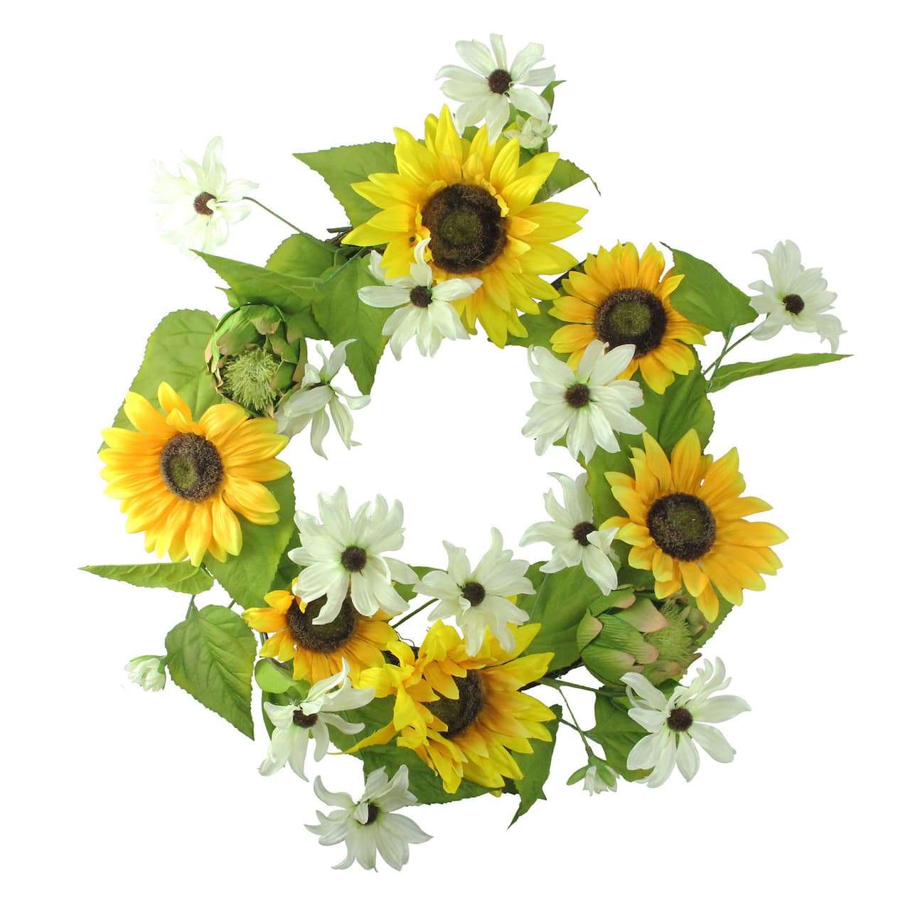 22" Yellow Sunflower & White Daisy Floral Wreath